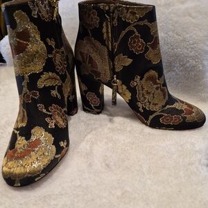 Aquazzura Black and Gold Floral Ankle Boots